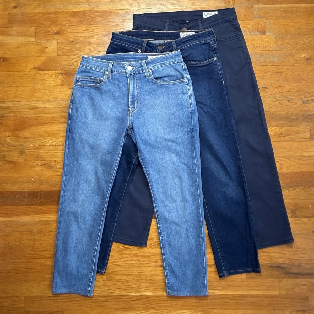 3x Aviator Jeans Mens 30x27 Fly One Blue Dark Chino Slim Straight Stretch Pants